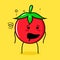 cute tomato character with drunk expression and mouth open