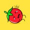 cute tomato character with happy expression, lie down, close eyes and tears