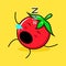 cute tomato character with sleep expression, lie down, close eyes and mouth open