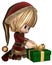 Cute Toon Christmas Elf Wrapping a Present