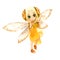 Cute toon fairy wearing orange flower dress with flowers in her hair posing on a white background.