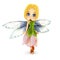 Cute toon fairy with wings smiling on a white background.