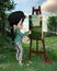 Cute Toon Landscape Artist Girl