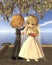 Cute Toon Wedding Couple on a Seaside Balcony