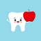 Cute tooth with apple food for dental health.