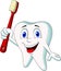 Cute tooth cartoon holding tooth brush