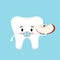 Cute tooth with dental braces with apple part in hand emoji character.