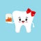 Cute tooth with easter cake dental icon isolated on background
