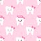 Cute tooth emoji girl seamless pattern.