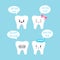 Cute tooth emoji icon set with speach bubbles isolated on blue background.