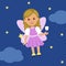 Cute Tooth Fairy in a dress with wings and a magic wand