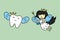 Cute tooth fairy flying with healthy teeth