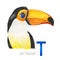 Cute Toucan for T letter.