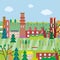 Cute town and nature seamless pattern for kids