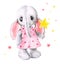 Cute toy baby elephant in a dress stands with a star in his hand, drawn with colored pencils