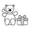 Cute toy bear with gift, coloring page