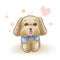 Cute toy poodle puppy dog wearing blue ribbon tie