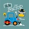 Cute tractor and cow funny animal cartoon