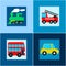 Cute Train Bus Car and Fire truck children seamless pattern