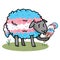 Cute transgender sheep with tasty ice cream cartoon vector illustration motif set. Hand drawn isolated summer treat