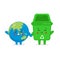 Cute Trash Bin and Earth Character with Happy Smiling