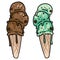 Cute trendy chocolate ice cream cone vector illustration. Frozen summer neo mint sweet treat clipart