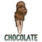 Cute trendy chocolate ice cream cone vector illustration. Frozen summer typography clipart.