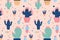 cute trendy hand drawn cactus seamless pattern background