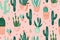 cute trendy hand drawn cactus seamless pattern background