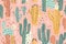 cute trendy hand drawn cactus seamless pattern background