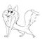 Cute tricky witty fox lineart cartoon illustration. Canine in outline style image. Wild animal in comic style