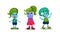 Cute Troll Characters with Different Skin and Hair Color Vector Set