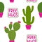 Cute tropical cactus seamless pattern background with free hugs message