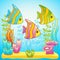 Cute tropical fish in blue water against the background of the seabed and alfalfa