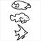 Cute tropical fish monochrome lineart cartoon vector illustration motif set. Hand drawn isolated surgeon fish, clown