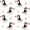 Cute tropical flowers and toucan seamless pattern background illustration