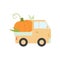 Cute Truck Delivering Pumpkin, Side View, Shipping of Fresh Garden Vegetables Vector Illustration