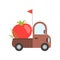 Cute Truck with Giant Ripe Tomato, Side View, Food Delivery, Shipping of Fresh Garden Vegetables Vector Illustration