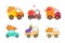 Cute Trucks and Cars Delivering Fresh Vegetables from Garden Vector Set