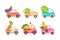 Cute Trucks and Cars Delivering Fresh Vegetables from Garden Vector Set