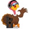 Cute turkey cartoon listen music