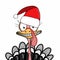 Cute turkey drawing illustration cartoon mascot wearing christmas hat black pitbull drawing illustration white background