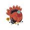 Cute turkey and flowers isolated on white background. Vector graphics.