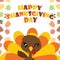 Cute turkey girl is winking cartoon illustration for thanksgiving`s day card design