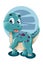 A cute turquoise dinosaur animal vector illustration