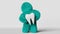 Cute turquoise furry Yeti holds white healthy molar tooth 3D animation loop