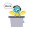 Cute Turquoise Little Dragon with Headset Saying Hello Vector Illustration