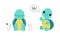 Cute turquoise turtle baby animals set. Tortoise reptilian animal character sitting and saying Hi cartoon vector