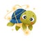 Cute turtle astronaut floating in outer space. Adorable baby tortoise character flying in outer space vector