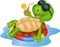 Cute turtle cartoon on inflatable round